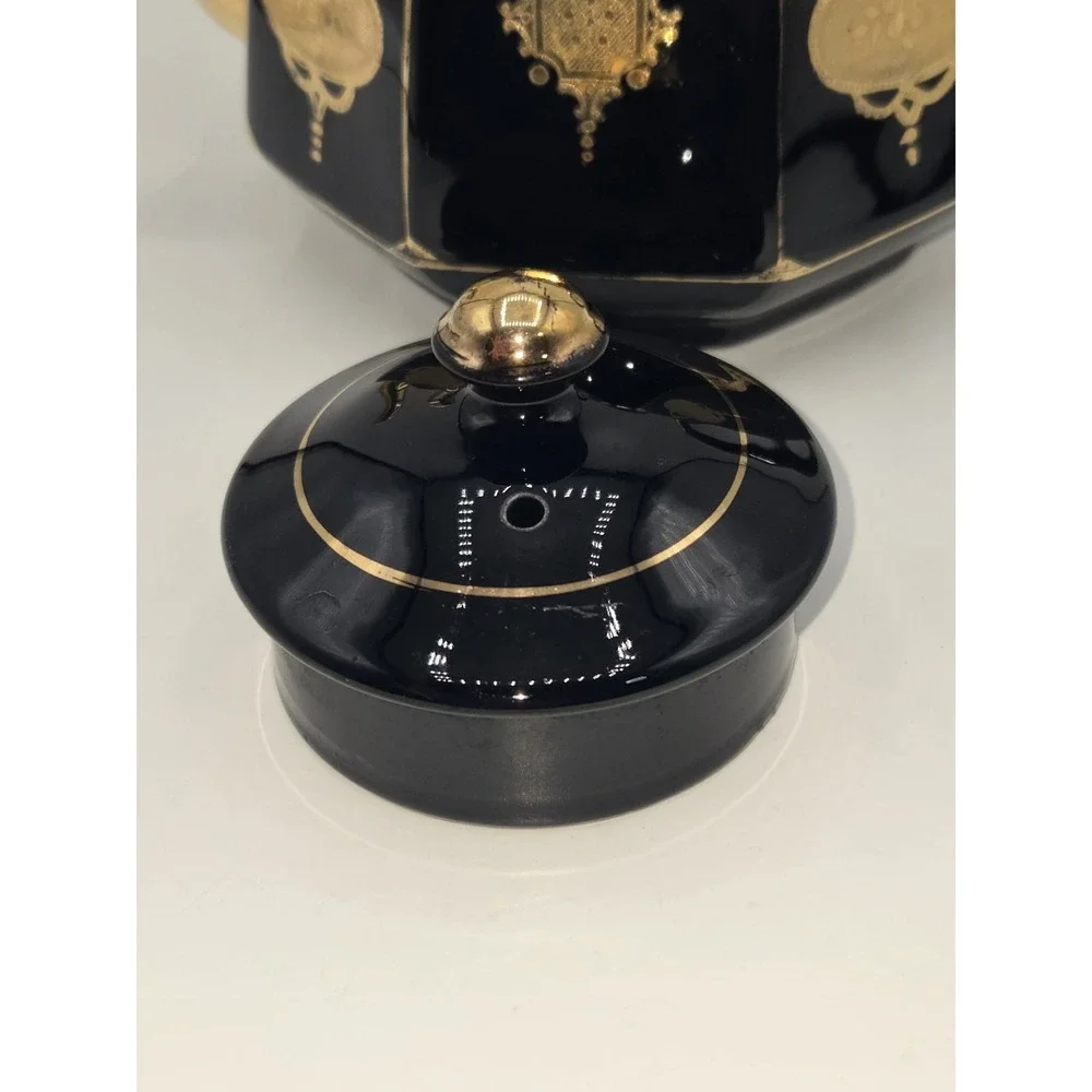 Gibson & Sons Black Celt Teapot Gold Transferware Burslem England Octagonal